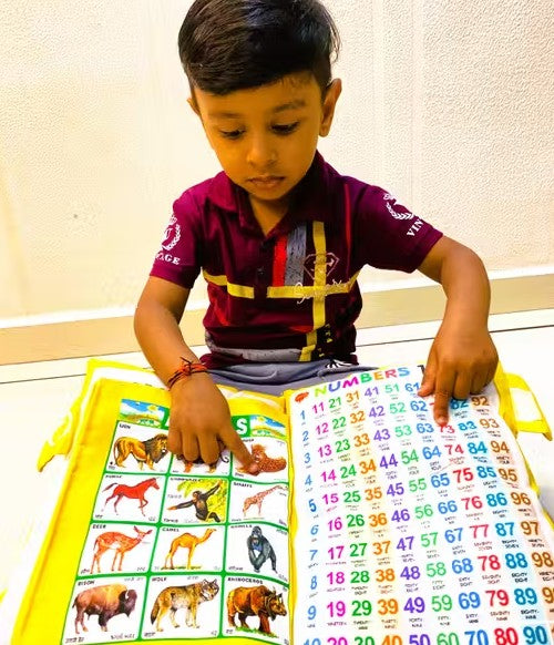 Kids Learning Soft Fabric Cushion | 12 Pages Cushion Book | |Learning Digital Printed Educational Alphabet Learning | | Birthday Gift for Kids-Baby Pillow_Yellow